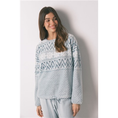 Pijama largo polar verde cenefa