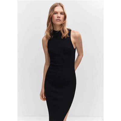 Vestido punto canalé abertura -  Mujer | MANGO OUTLET España