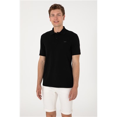 Erkek Regular Fit Polo Yaka Siyah Basic Tişört