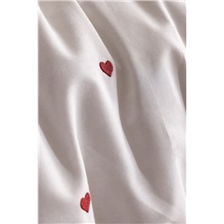 Coeur Tek Kişilik %100 Pamuk Kalp Nakışlı Nevresim Takımı - Beyaz/Kırmızı
