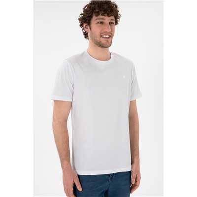 Erkek Regular Fit Bisiklet Yaka Beyaz Basic Tişört