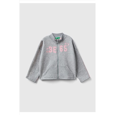 United Colors of BenettonKız Çocuk Gri Mix Slogan Baskılı Renk Bloklu Sweatshirt