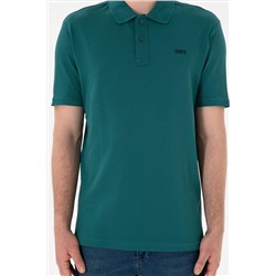 Erkek Regular Fit Polo Yaka Koyu Yeşil Basic Tişört