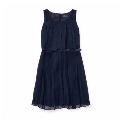 Pleated Belted Georgette Dress