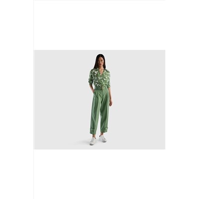 United Colors of Benetton Kadın Yeşil Mix %100 Viskoz Çicek Desenli Gömlek 123P53UEDQ032-71J
