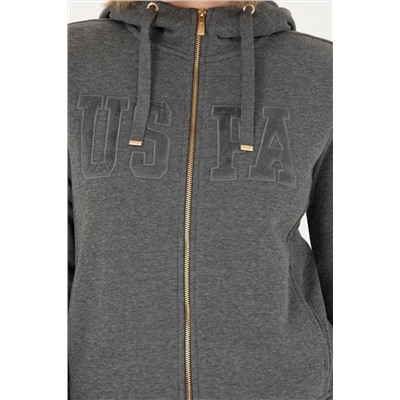 Kadın Antrasit Melanj Kapüşonlu Basic Sweatshirt