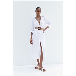 BELTED MIDI SHIRT DRESS