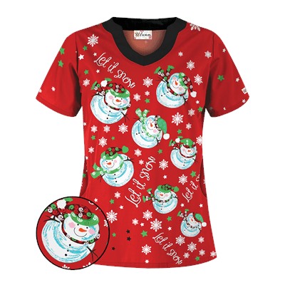 UA Twirling Snowmen Red Scrub Top