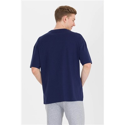 Erkek Lacivert Long Fit Bisiklet Yaka Tişört