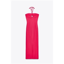 LINEN BLEND MIDI CUT-OUT DRESS