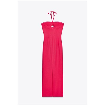 LINEN BLEND MIDI CUT-OUT DRESS