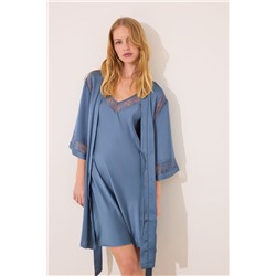Bata midi tejido chifón azul