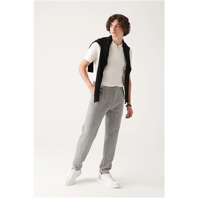 Avva Erkek Gri Beli Lastikli Bağcıklı Keten Dokulu Yandan Cepli Relaxed Fit Rahat Kesim Chino Pantolon A3 A31Y3053