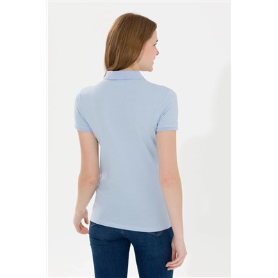Kadın Açık Mavi Basic Polo Yaka Tişört
