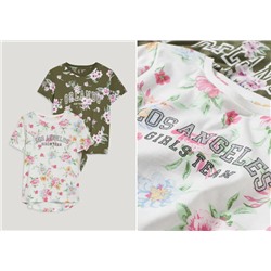 Multipack 2er - Kurzarmshirt - Glanz-Effekt - geblümt