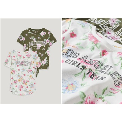Multipack 2er - Kurzarmshirt - Glanz-Effekt - geblümt