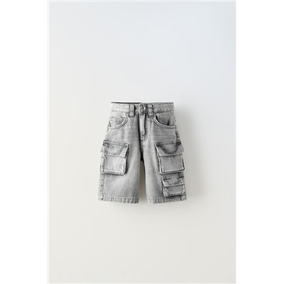 MULTI-POCKET DENIM BERMUDA SHORTS