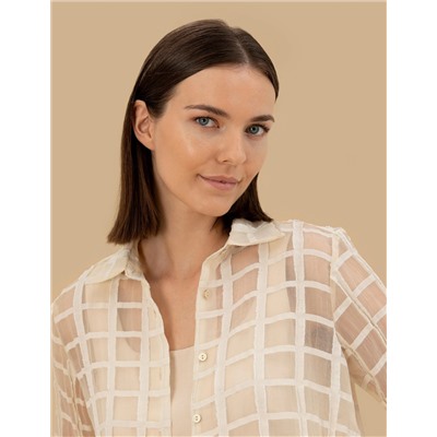Krem Comfort Fit Uzun Kollu Gömlek