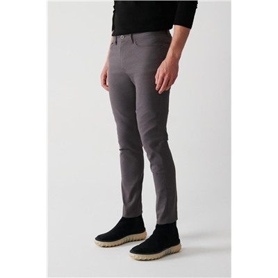 Antrasit Armürlü Esnek 5 Cepli Slim Fit Dar Kesim Kanvas Pantolon