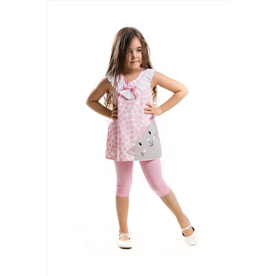 Denokids Pembe Puanlı Kedi Tunik Takım CFF-20Y1-303