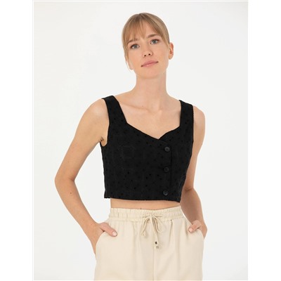 Siyah Crop Top Bluz