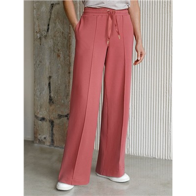 Прямые трикотажные брюки на резинке из футера двухнитки эластичные