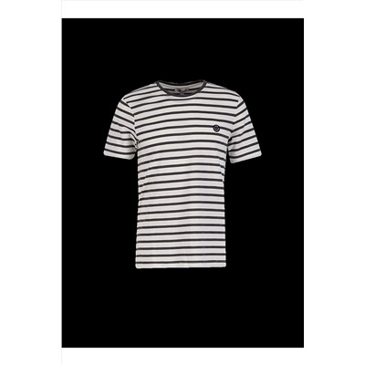 Lee Cooper Davies Erkek Bisiklet Yaka T-shirt Off White Çizgili 222 LCM 242045