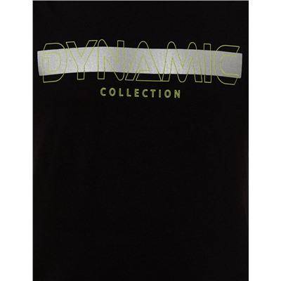Siyah Slim Fit Baskılı Bisiklet Yaka Tişört