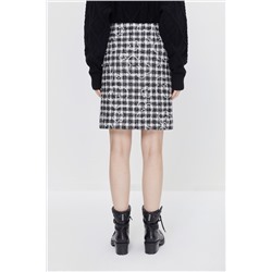 Falda recta de lana Blanco y negro