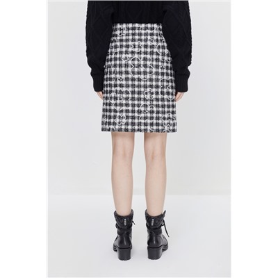 Falda recta de lana Blanco y negro