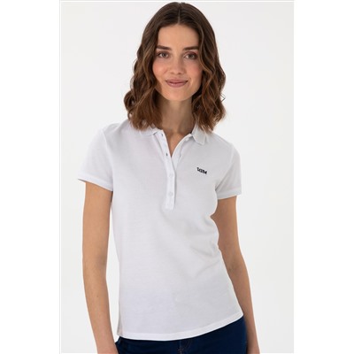 Kadın Beyaz Basic Polo Yaka Tişört