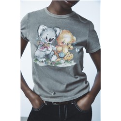 FADE-EFFECT BEAR PRINT T-SHIRT