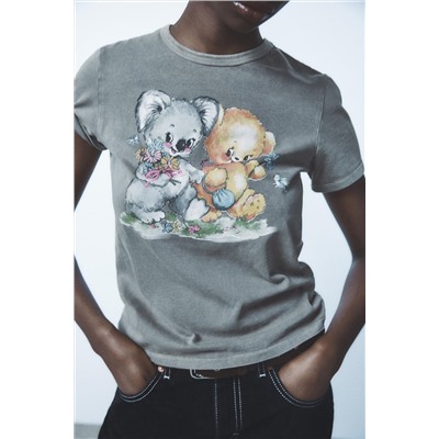 FADE-EFFECT BEAR PRINT T-SHIRT