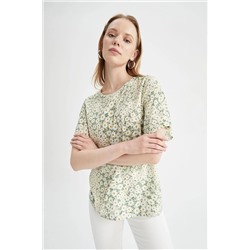 Defacto Regular Fit Çiçek Desenli Kısa Kollu Bluz I3695AZ22SM