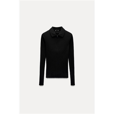RIBBED POLO NECK T-SHIRT