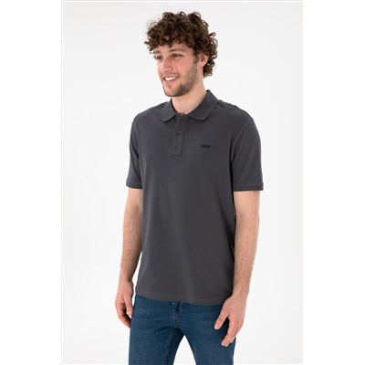 Erkek Regular Fit Polo Yaka Antrasit Basic Tişört