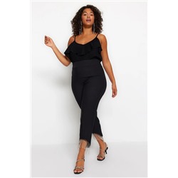 Trendyol Curve Siyah Paçası Taş Detaylı Dokuma Pantolon TBBSS23AR00041