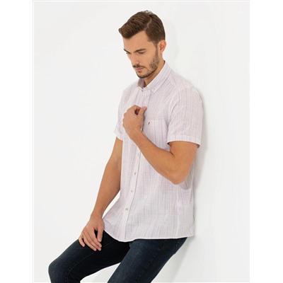 Bej Regular Fit Kısa Kollu Gömlek