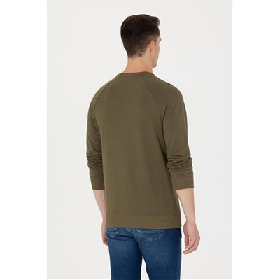 Erkek Haki Bisiklet Yaka Basic Sweatshirt