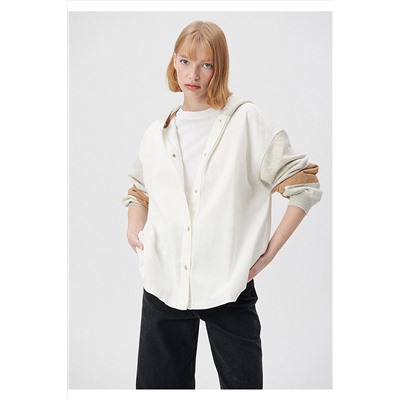 MaviKapüşonlu Beyaz Gömlek Oversize / Geniş Kesim 1210620-70057