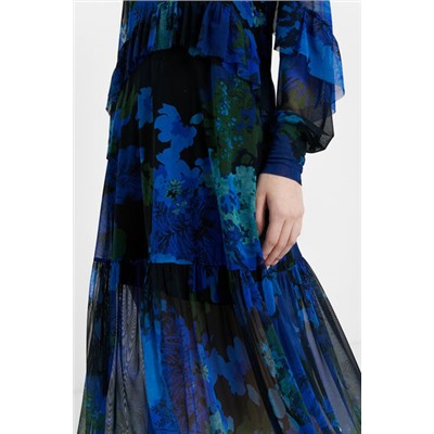 Vestido midi de gasa con camuflaje floral