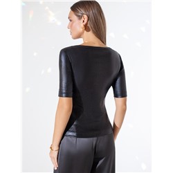 Футболка облегающая из хлопка в рубчик с U вырезом и матовым покрытием металлик