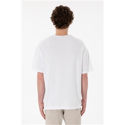 Erkek Oversize Fit Bisiklet Yaka Beyaz Tişört