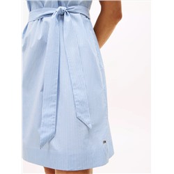 Stripe Puff-Sleeve Belted Dress