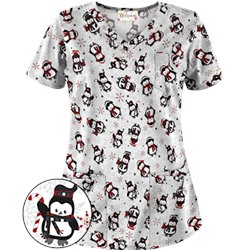 UA Penguin Holiday White Print Scrub Top