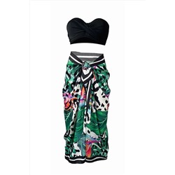 Bolder, Lana-siyah Leo Yaprak Desen Pareo Iç Göstermeyen Parlak Kumaş-95cm*145cm