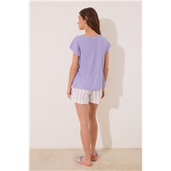 Pijama corto algodón lila rayas