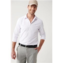 Avva Erkek Beyaz Klasik Yaka Kolay Ütülenebilir Pamuk Karışımlı Düz Slim Fit Dar Kesim Gömlek E002002