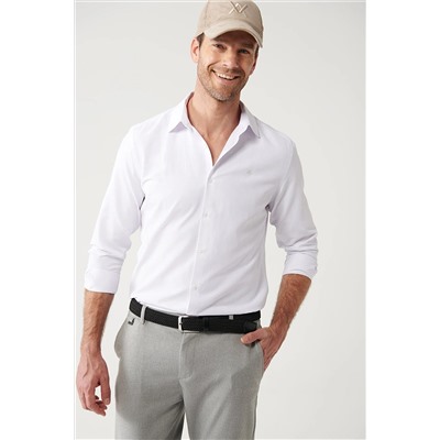 Avva Erkek Beyaz Klasik Yaka Kolay Ütülenebilir Pamuk Karışımlı Düz Slim Fit Dar Kesim Gömlek E002002