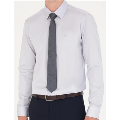 Gri Slim Fit Uzun Kollu Basic Gömlek
